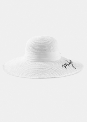 White "Mykonos" Straw Hat w/ White Ribbon