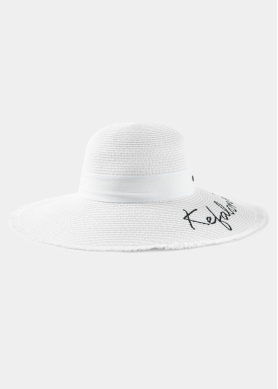 White "Kefalonia" Straw Hat w/ White Ribbon