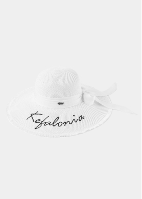 White "Kefalonia" Straw Hat w/ White Ribbon