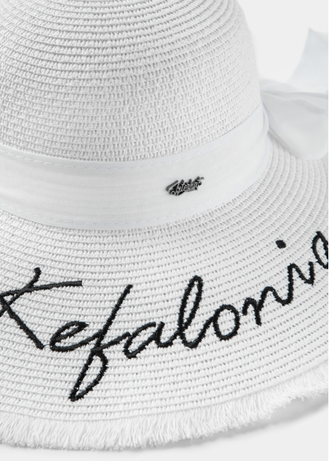 White "Kefalonia" Straw Hat w/ White Ribbon