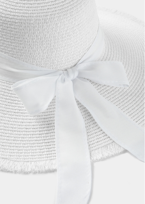 White "Kefalonia" Straw Hat w/ White Ribbon