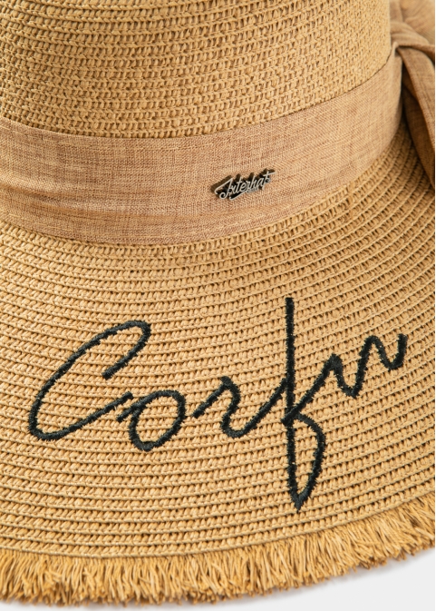 Brown "Corfu" Straw Hat w/ Brown Ribbon