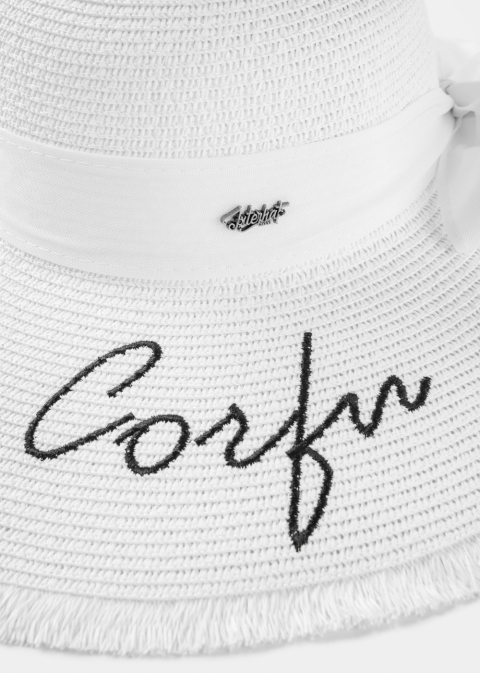 White "Corfu" Straw Hat w/ White Ribbon