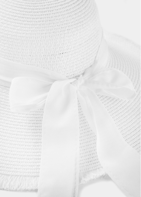 White "Corfu" Straw Hat w/ White Ribbon