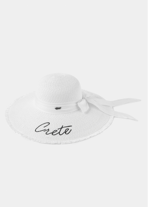 White "Crete" Straw Hat w/ White Ribbon