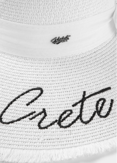 White "Crete" Straw Hat w/ White Ribbon