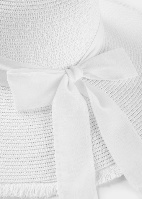 White "Crete" Straw Hat w/ White Ribbon