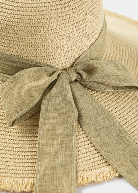 Beige "Crete" Straw Hat w/ Beige Ribbon