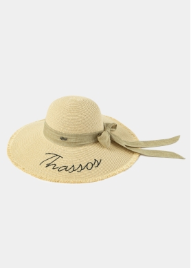 Beige "Thassos" Straw Hat w/ Beige Ribbon