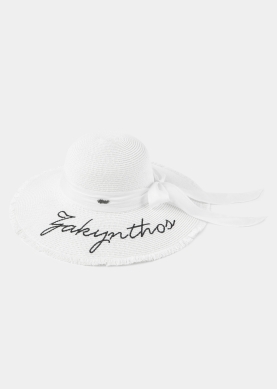 White "Zakynthos" Straw Hat w/ White Ribbon