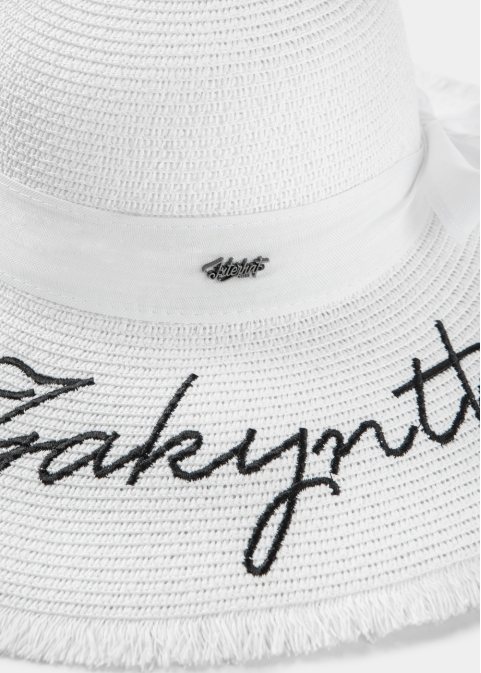 White "Zakynthos" Straw Hat w/ White Ribbon