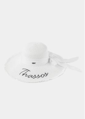 White "Thassos" Straw Hat w/ White Ribbon