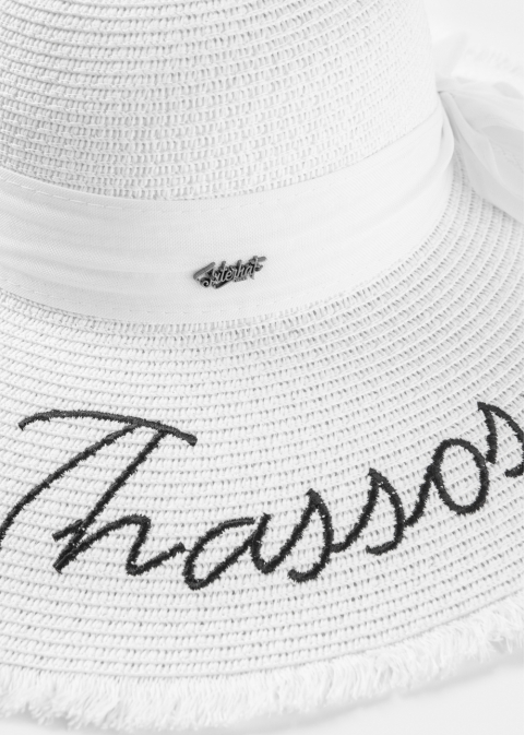 White "Thassos" Straw Hat w/ White Ribbon