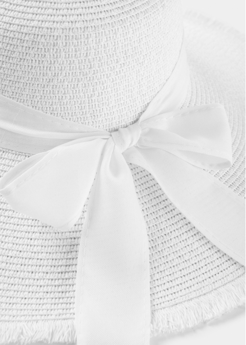 White "Thassos" Straw Hat w/ White Ribbon