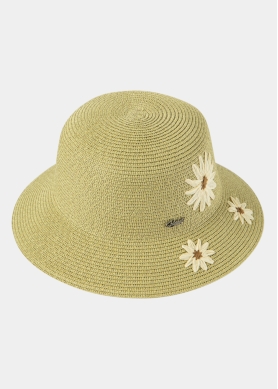 Green Straw Hat w/ daisies
