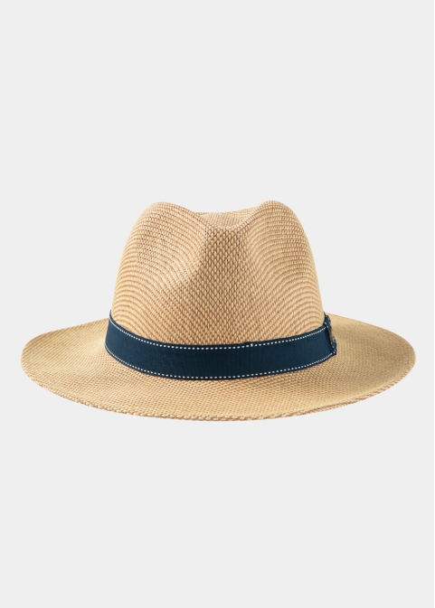 Brown Panama Style Hat w/ Navy Strap