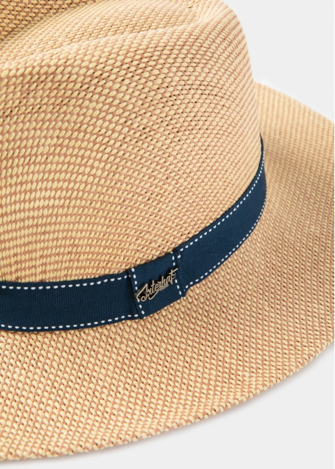 Brown Panama Style Hat w/ Navy Strap