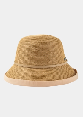 Brown Straw Hat w/ Cotton Lining & Leather Detail