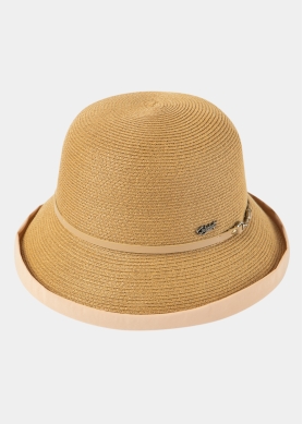 Brown Straw Hat w/ Cotton Lining & Leather Detail