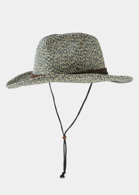 Blue Raffia Cowboy Style Hat w/ brown braided hatband & neck cord
