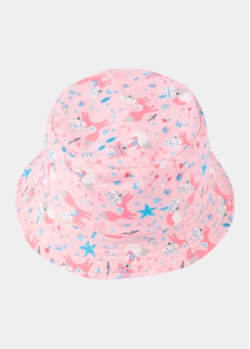 Kids Bucket Hat Double Face w/ Fox Pattern Pink