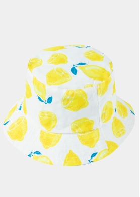 Double-Faced Bucket Hat Lemons Pattern & Baby Blue 