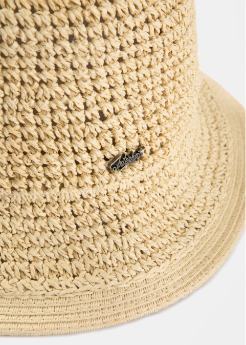 Beige Bucket Style Ball Straw Hat