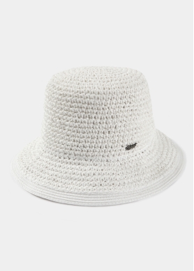 White Bucket Style Ball Straw Hat