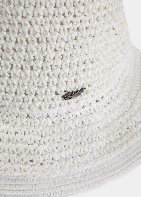 White Bucket Style Ball Straw Hat