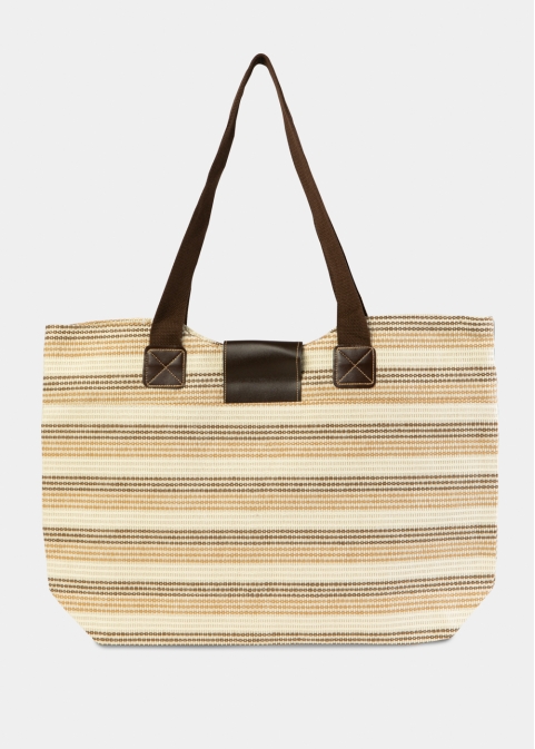 Brown Striped Beach Bag w/ Leatherette Details