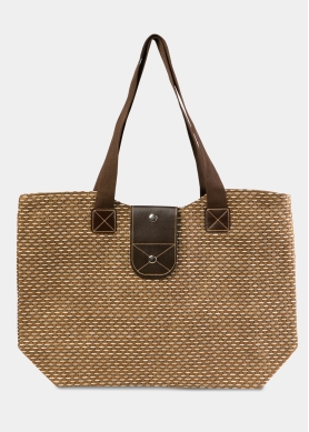 Brown Beach Bag w/ Leatherette Details