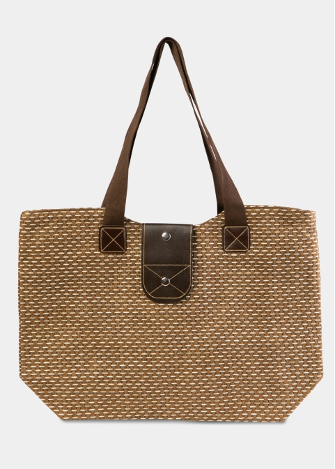 Brown Beach Bag w/ Leatherette Details