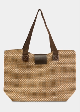 Brown Beach Bag w/ Leatherette Details