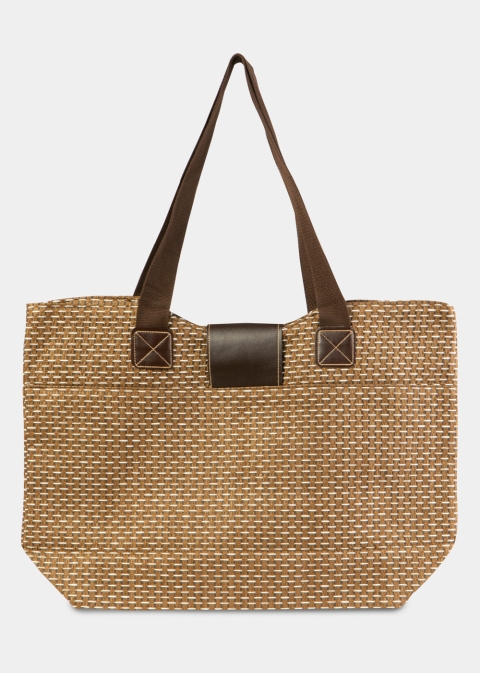 Brown Beach Bag w/ Leatherette Details