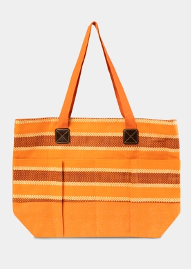 Orange Striped Beach Bag 