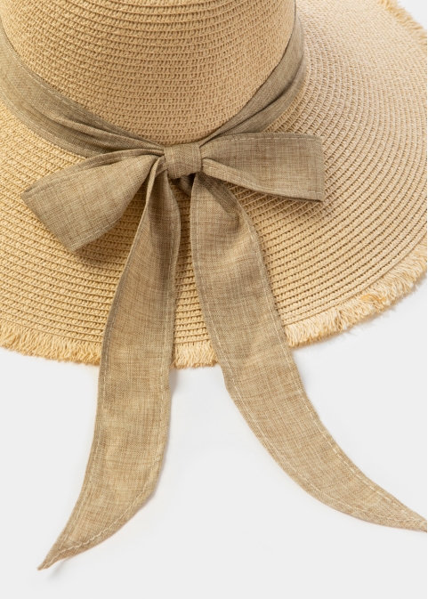 Beige "Chalkidiki" Straw Hat w/ Beige Ribbon