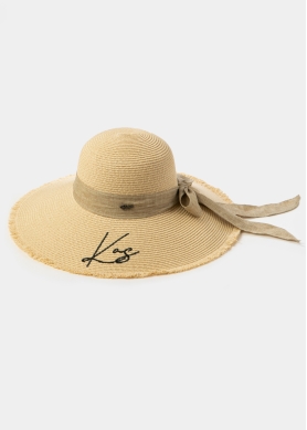 Beige "Kos" Straw Hat w/ Beige Ribbon