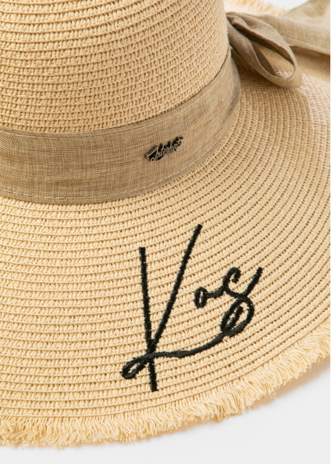 Beige "Kos" Straw Hat w/ Beige Ribbon