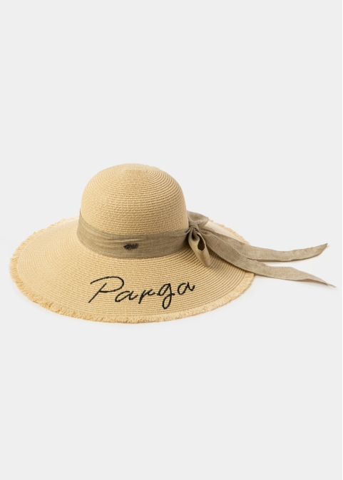 Beige "Parga" Straw Hat w/ Beige Ribbon