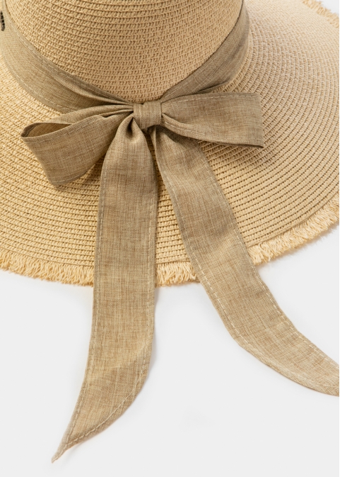 Beige "Parga" Straw Hat w/ Beige Ribbon