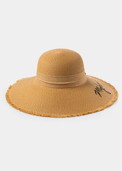 Brown "Mykonos" Straw Hat w/ Brown Ribbon