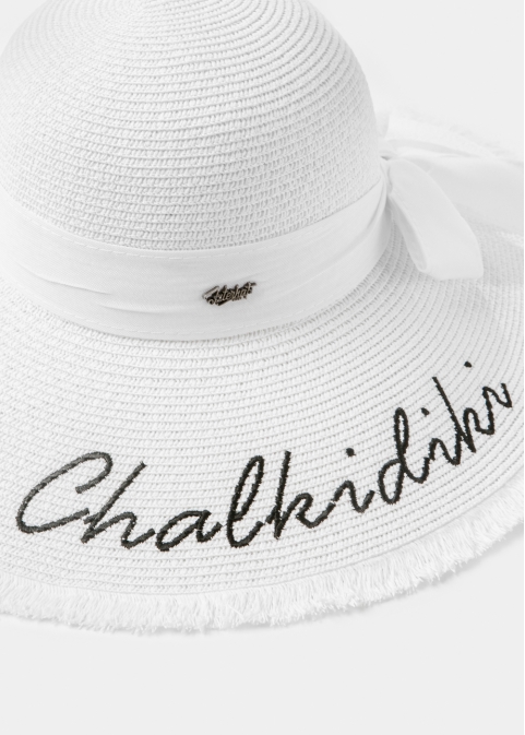 White "Chalkidiki" Straw Hat w/ White Ribbon