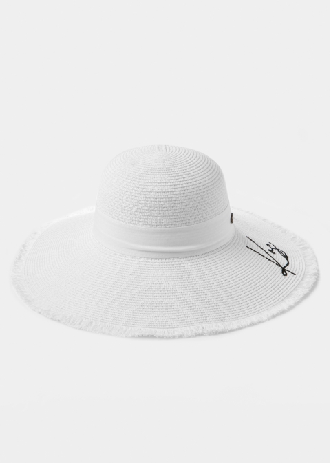 White "Kos" Straw Hat w/ White Ribbon