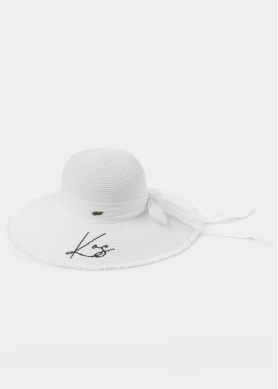 White "Kos" Straw Hat w/ White Ribbon