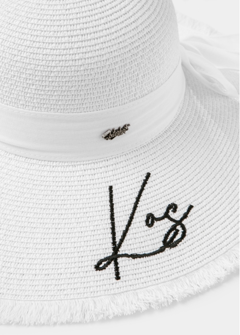 White "Kos" Straw Hat w/ White Ribbon