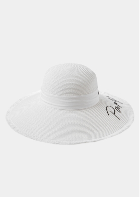 White "Parga" Straw Hat w/ White Ribbon