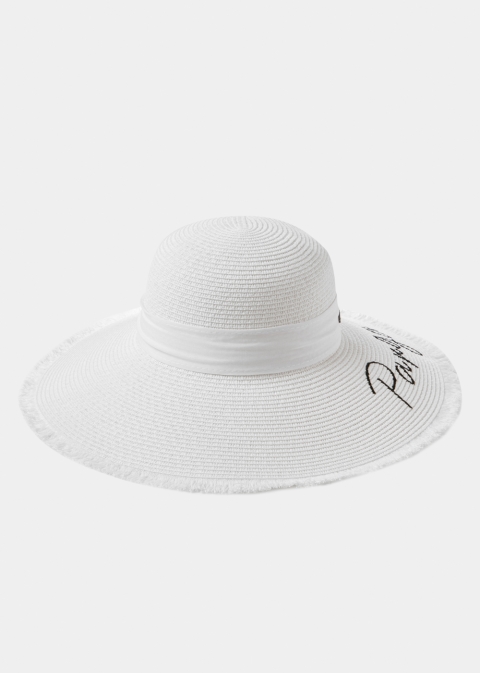 White "Parga" Straw Hat w/ White Ribbon