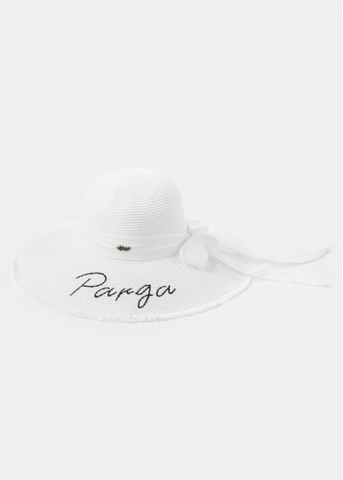 White "Parga" Straw Hat w/ White Ribbon