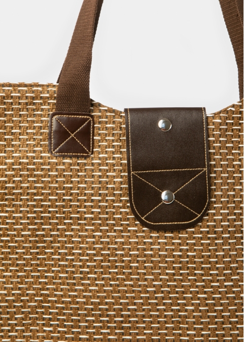 Brown Beach Bag w/ Leatherette Details