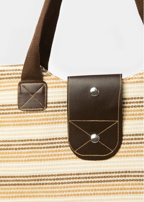 Brown Striped Beach Bag w/ Leatherette Details